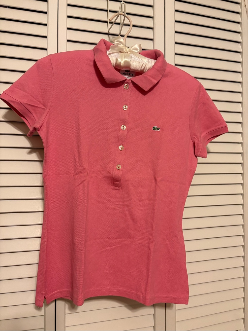 Lacoste Coral Pink Short Sleeve Polo with Embroidered Croc